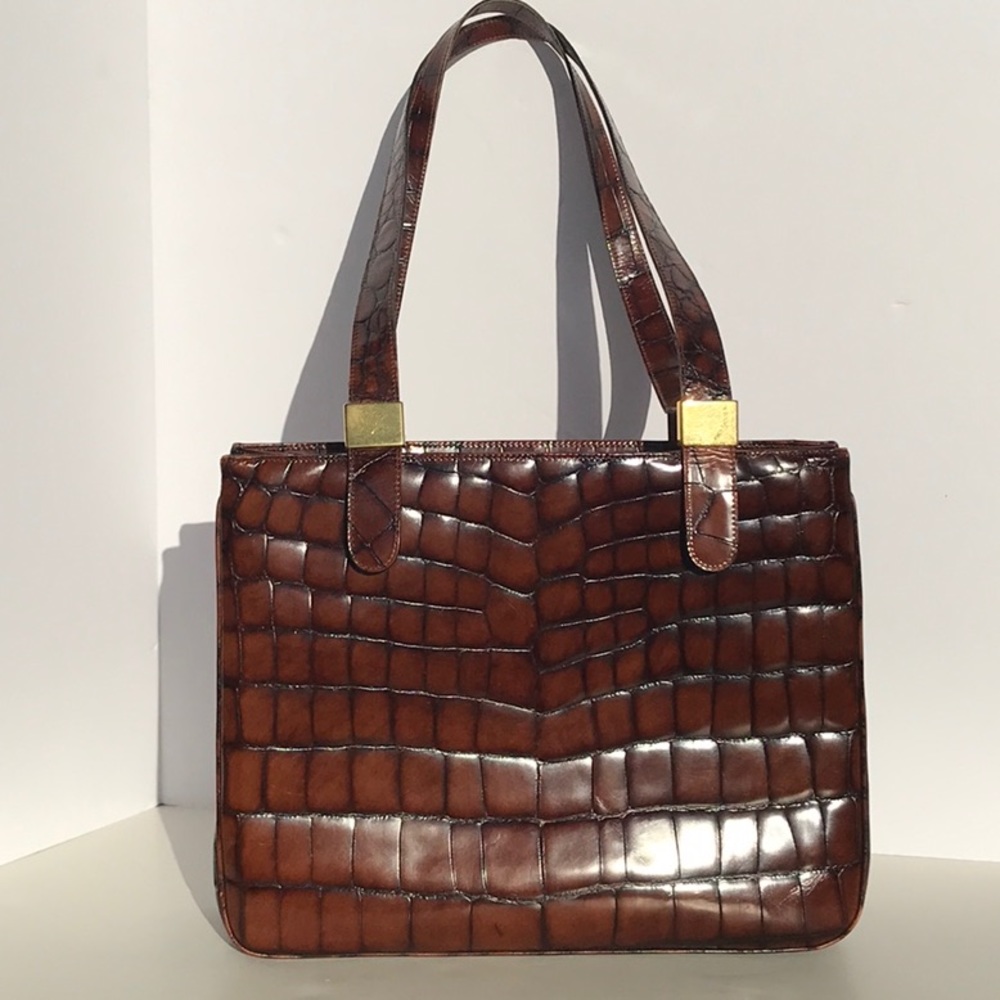 Antonio Scepi brown crocodile imprint leather tote